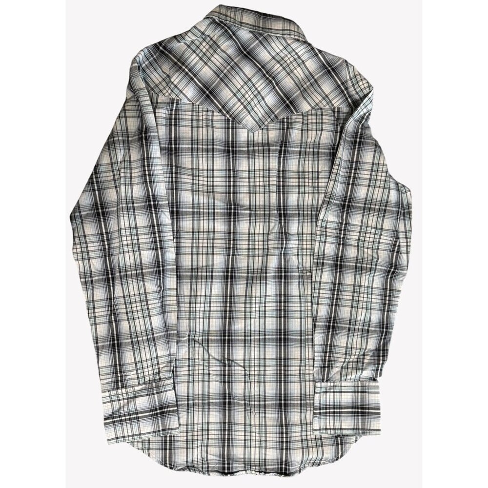 Wrangler Mens Western Plaid Snap Button Blue White Pale Green Shirt SZ Small - Picture 5 of 6